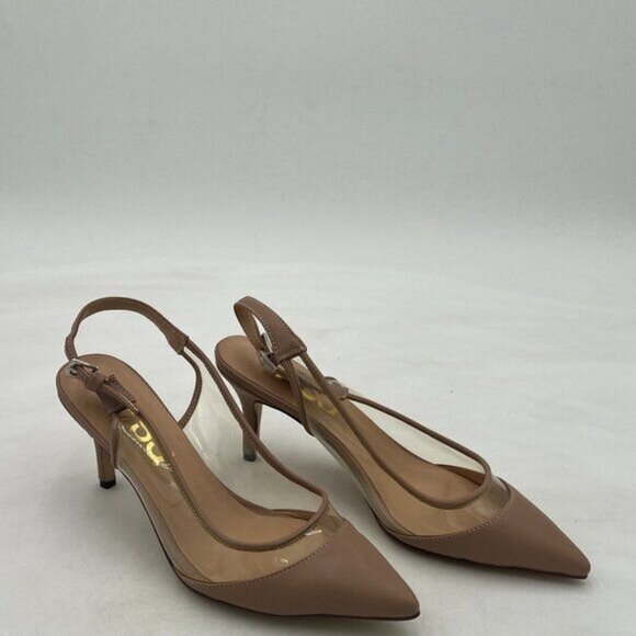 FSJ Women Trendy Pointed Toe Kitten Low Heel Slip on Pumps Slingback Office Shoe - Picture 2 of 8